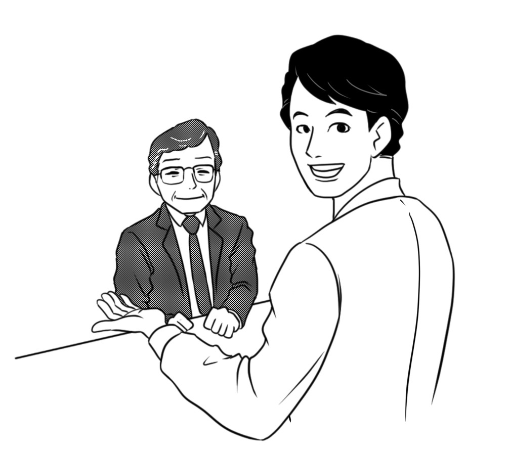 笑顔で相談している画。