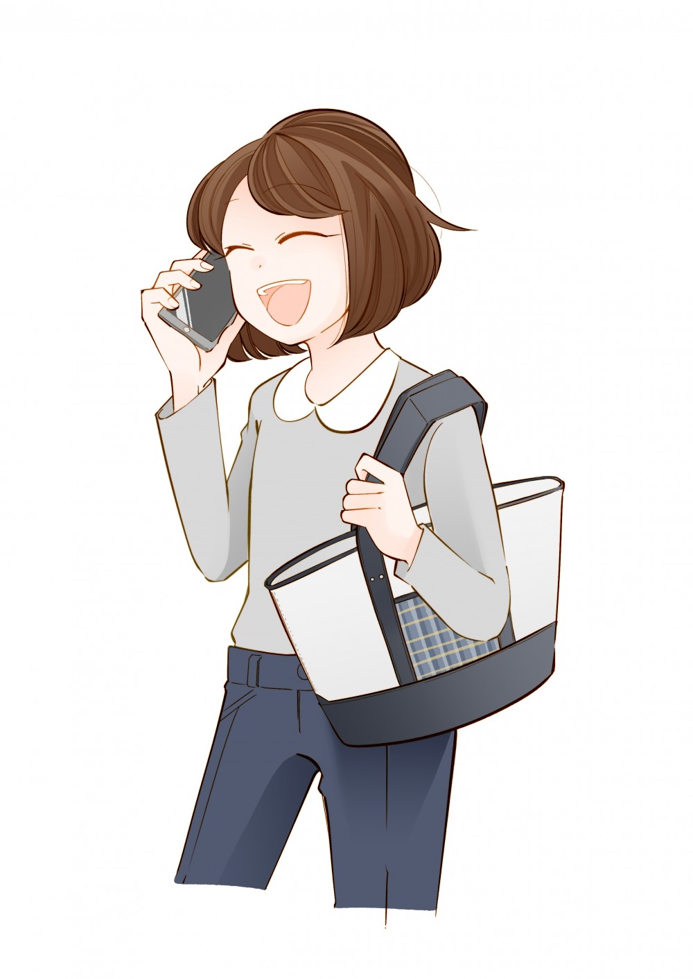 笑顔で電話をかけている女性のイラスト