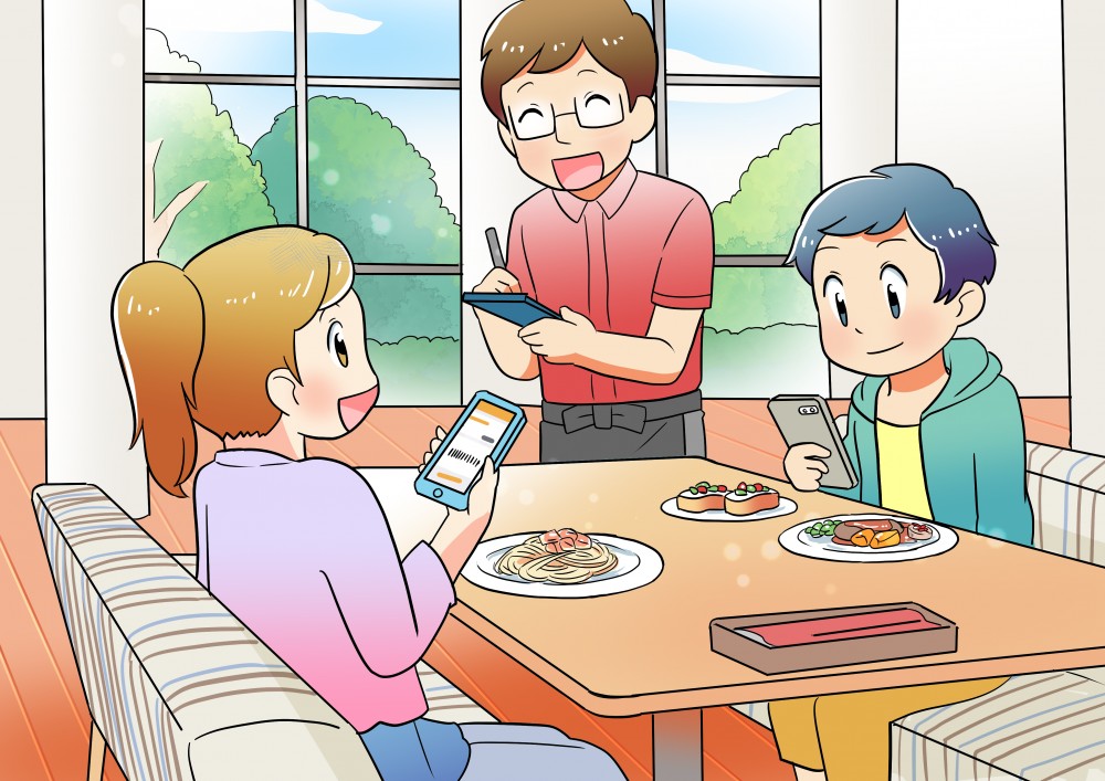 アイユー株式会社様イラスト　ファミレス風景テーブル