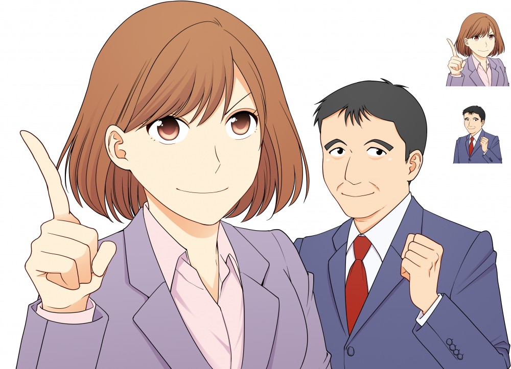スーツを着た20代女性と40～50代男性の上半身イラスト