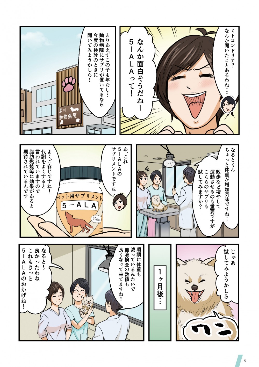 とりあえず検診の時に動物病院で聞いてみることに。病院でメタボを指摘されサプリをすすめられる怜香と母。試してみると順調に体重が減り、血液検査の数値もよくなってきている。