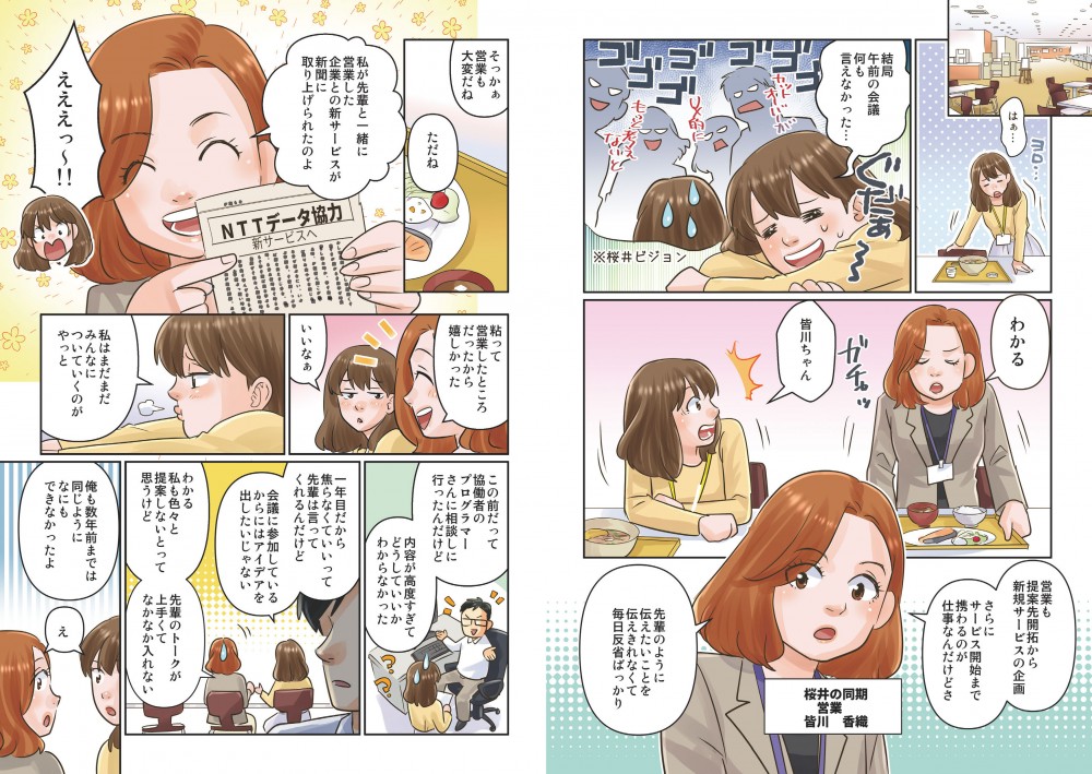 同期の営業と一緒にお昼を食べ、お互いの仕事について共有する