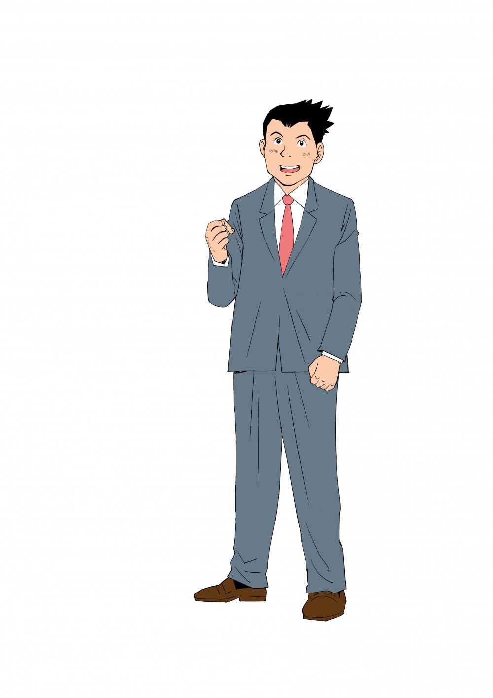 サラリーマンの男性がこぶしを握って仁王立ちしているイラスト