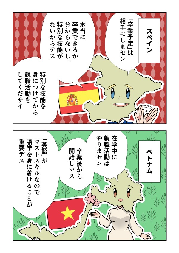 JobMangaサイト内のコンテンツとTwitterのために制作したマンガ。2ページ目
