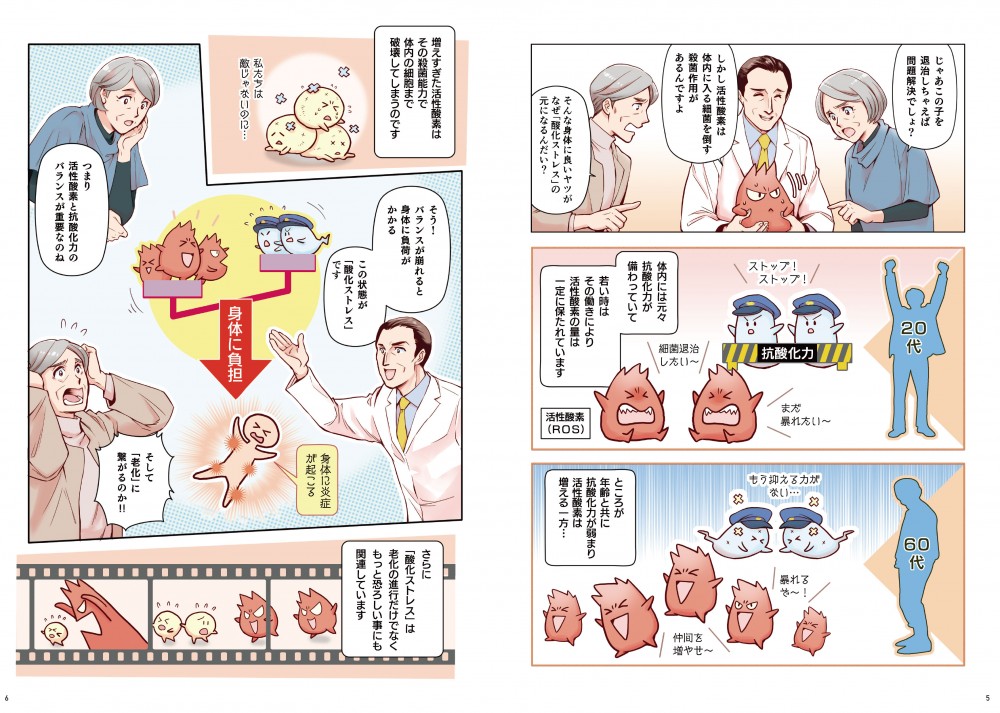 科生酸素は体内に入る細菌を倒す殺菌作用があるんですよ。体内には元々抗酸化力が備わっていて、若い時にはその動きにより活性酸素の量は一定に保たれています。ところが年齢と共に抗酸化力が弱まり、活性酸素は増える一方…増えすぎた活性酸素はその殺菌能力で体内の細胞まで破壊してしまうのです。つまり、活性酸素と抗酸化力のバランスが重要なのね。さらに「酸化ストレス」は老化の進行だけでなく、もっと恐ろしいことにも関連しています