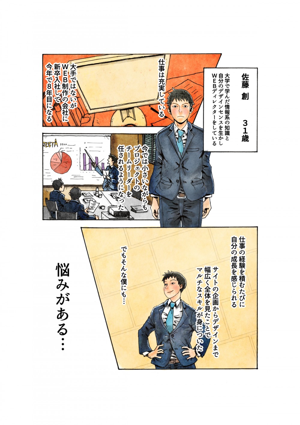 佐藤創３１歳。大学で学んだ情報系の知識と自分のデザインセンスを生かしＷＥＢディレクターをしている。仕事は充実している。でもそんな僕にも…悩みがある…