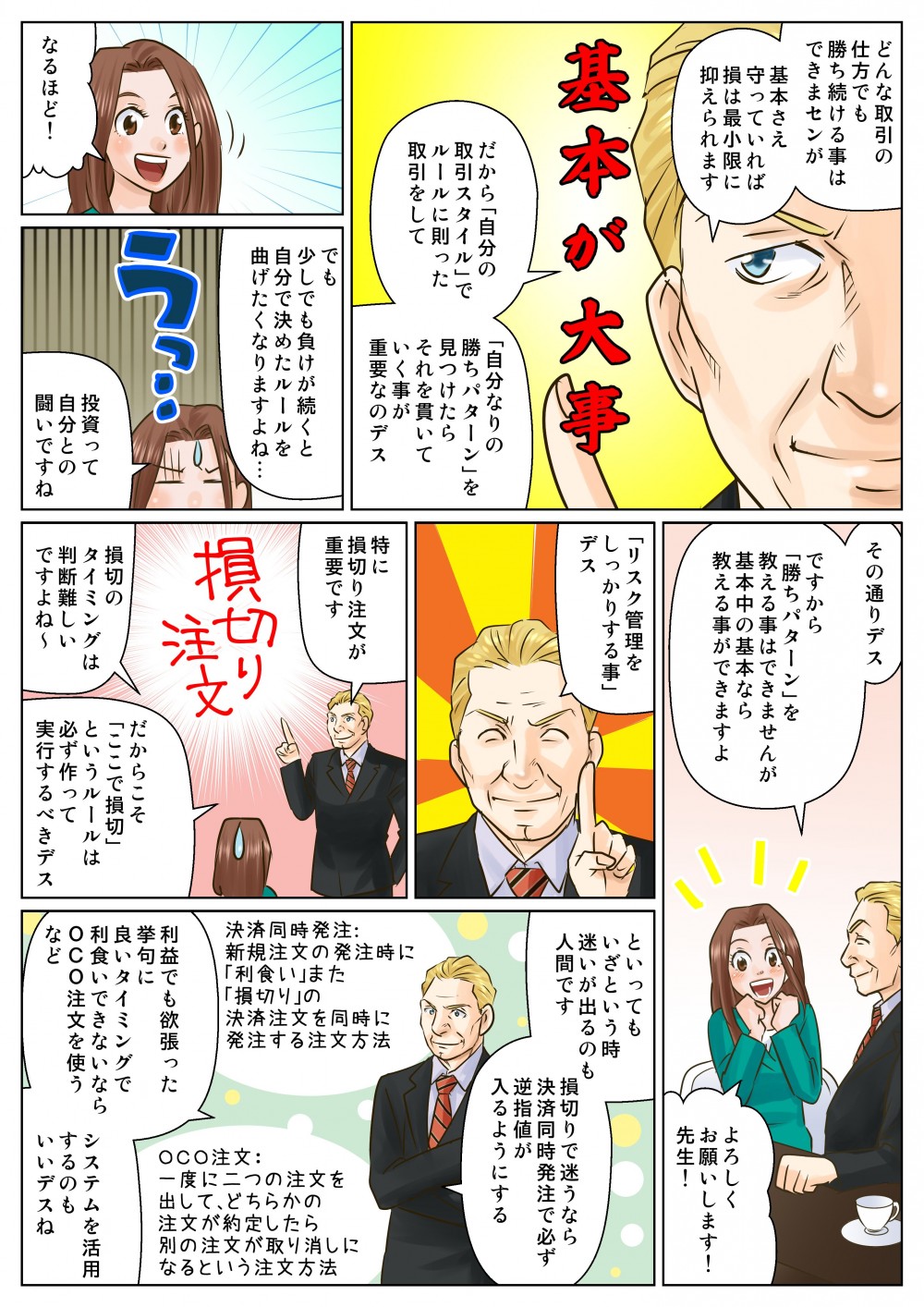 自分なりの勝ちパターンを身に着けるリスク管理をしっかりすることは特に重要。損きりで迷うなら決済同時発注で逆指値が入るyようにする。