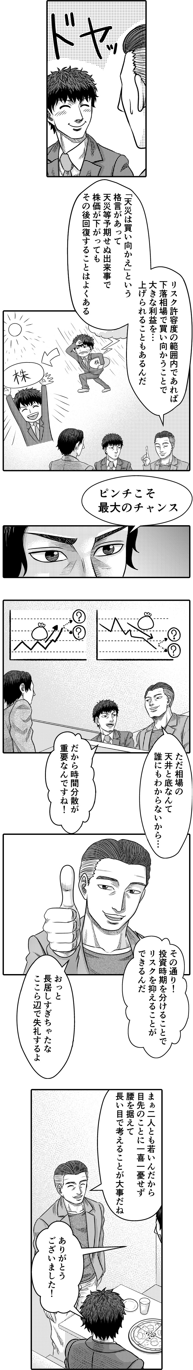 リスク許容度の範囲内であれば下落相場で買い向かうことで大きな利益を時間分散が重要投資時期を分けることでリスクを抑えることができる