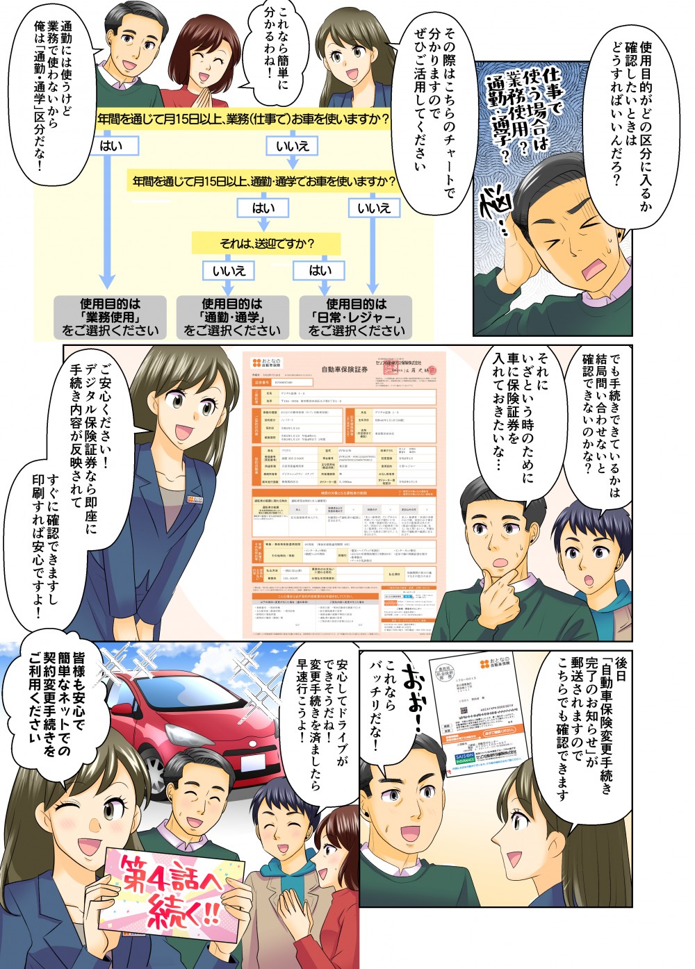 使用目的がどの区分に入るか確認したいときはどうすればいいんだろう？通勤には使うけど業務では使わないから俺は「通勤・通学」区分だな！デジタル保険証なら即座に手続き内容が反映されてすぐに確認できますし印刷すれば安心ですよ！