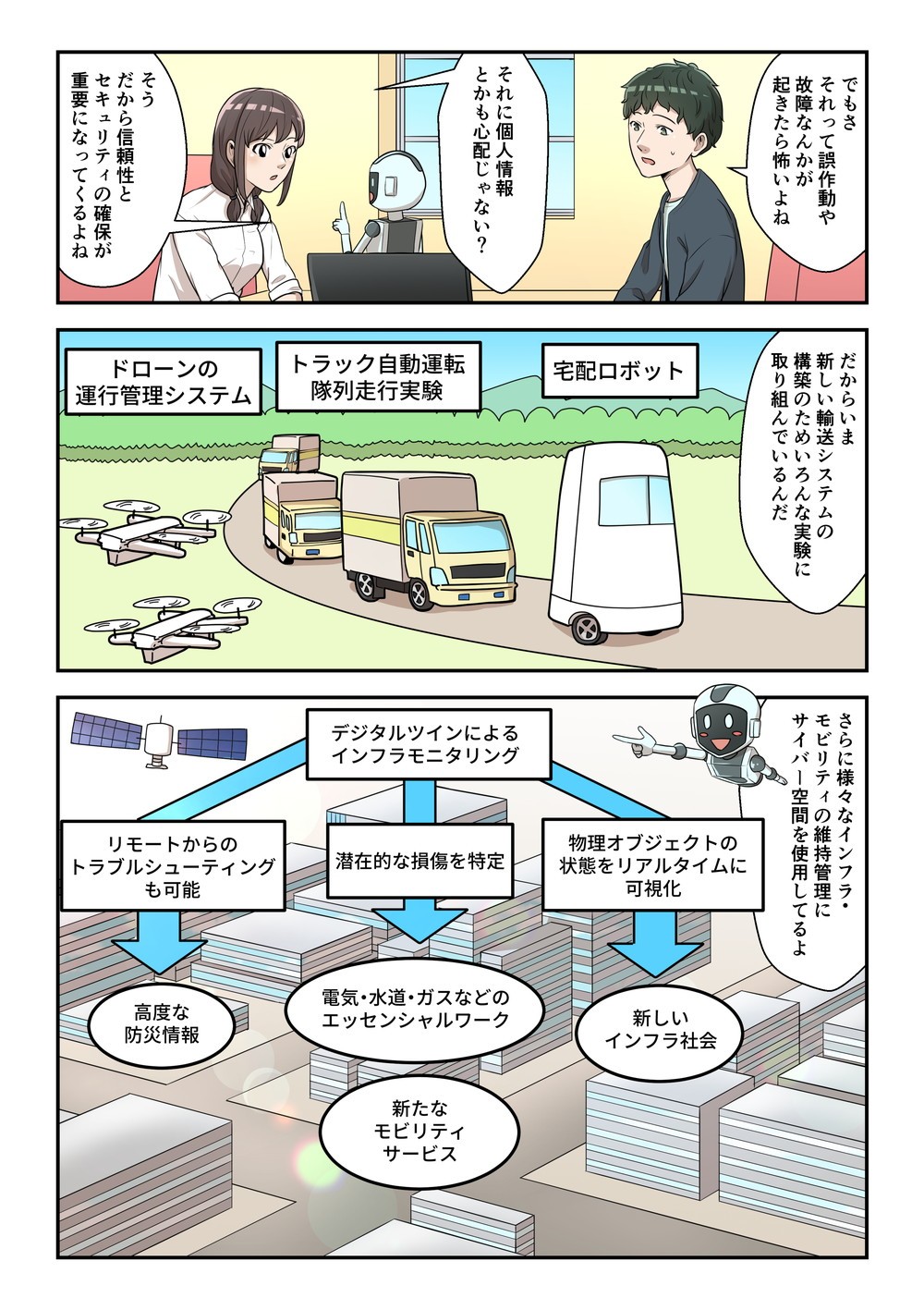 コロナ禍後の社会に期待されるイノベーション像を発信するwebマンガ連載の第一話の3ページ目