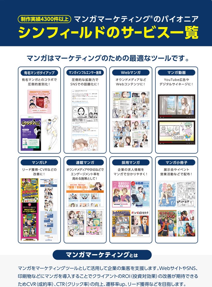 マンガマーケティングのパイオニア
シンフィールドのサービス一覧