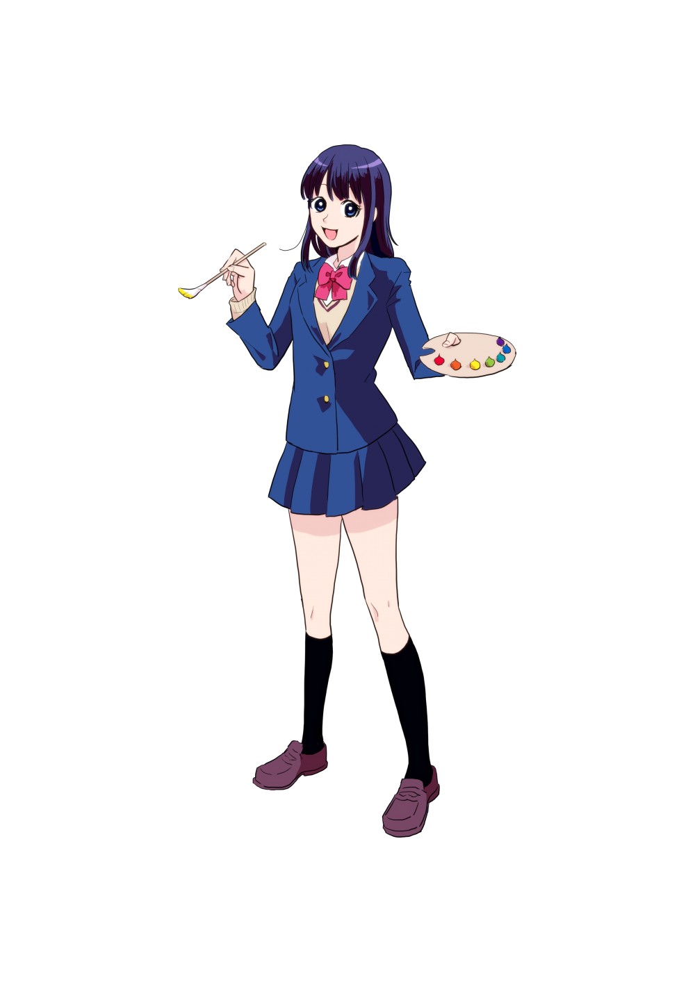 絵筆とパレットを持つ高校生女子の全身イラスト