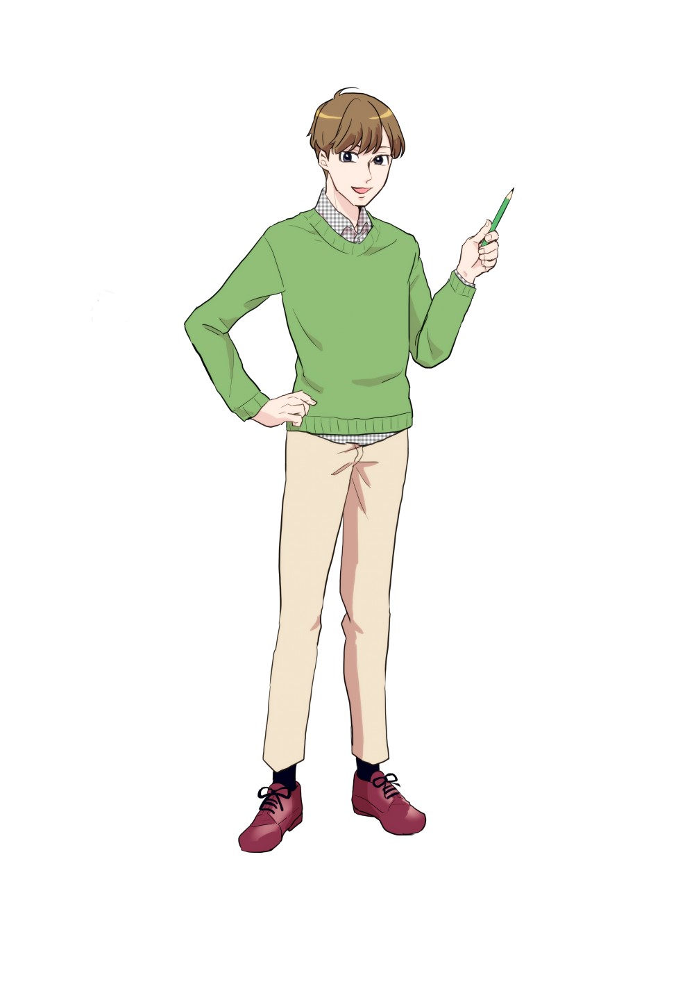 鉛筆を持つ大学生男性の全身イラスト