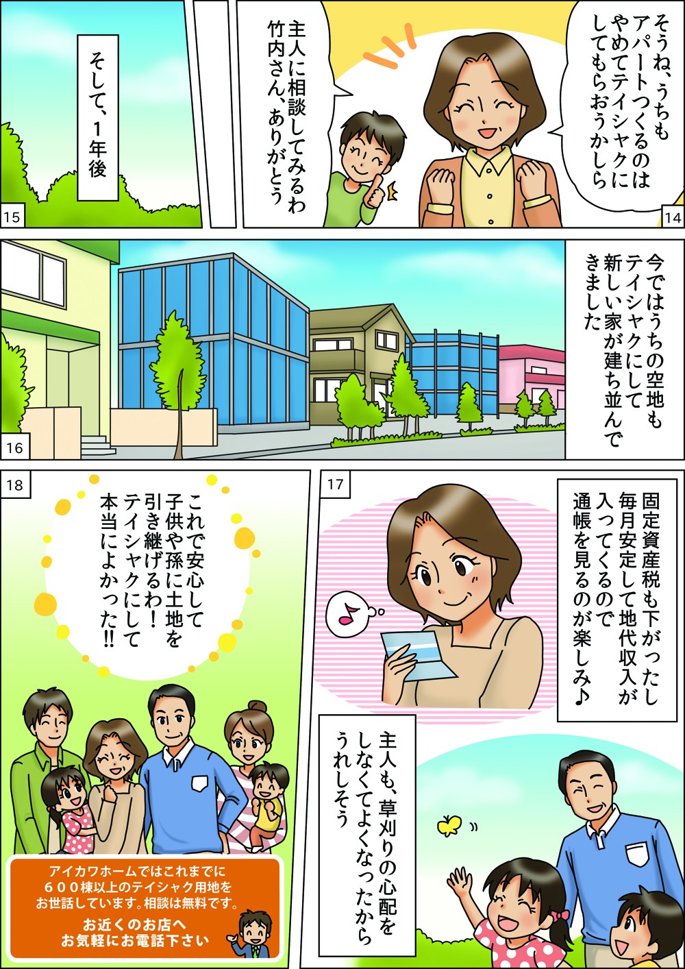 テイシャクにすることで、空地に新しい家が建ち、毎月安定した地代収入が入りるようになった。固定資産税も下がった。安心して子供、孫に土地を引き継げる。